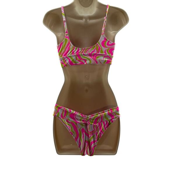 Aerie Crinkle Scoop Binding Bikini Top High Cut Cheekiest Bottom Set Size Small - Picture 6 of 6